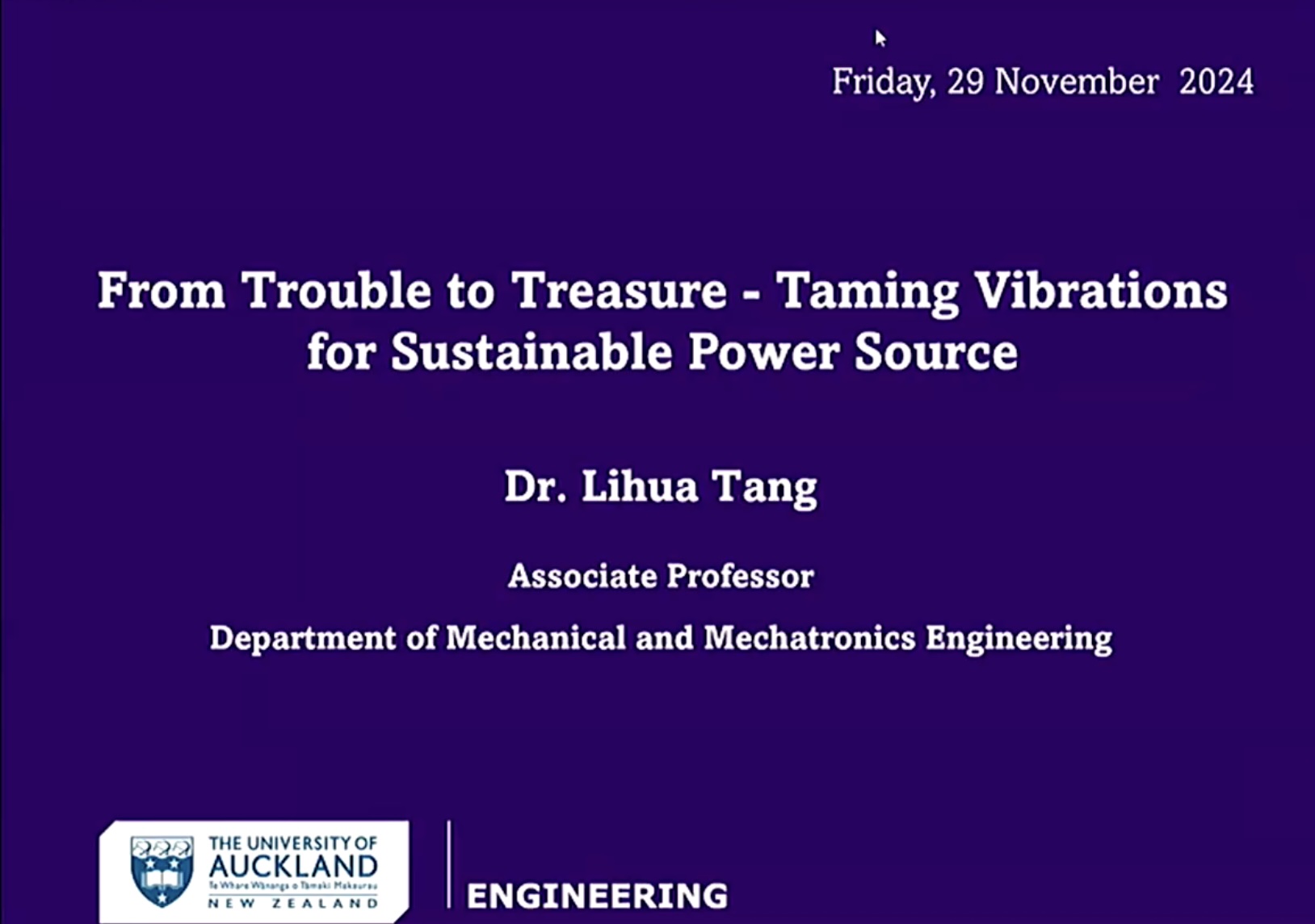 Lihua Tang and Andrew Hall keynote talks from the Acoustics and Vibration Research Centre Colloquium delivered Nov 2024